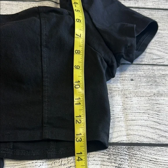 Haute Monde Sz Medium Black Puff Sleeve Lace-Up Crop Top - Picture 9 of 9